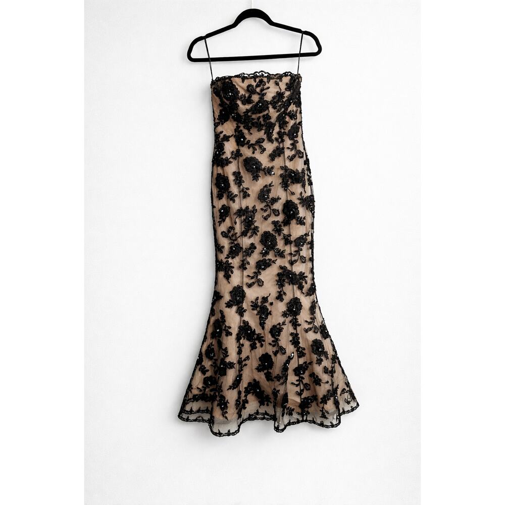 Cache Dress Size 6 Black Lace Strapless Gown Mermaid Formal